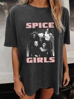 Moterims Spice S Grafinis Marškinėlis Tamsiai Pilkas Vintažinis Grupės Marškinėlis Rožinis Užrašas Lengvas Kvėpuojantis Marškinėlis T-shirt Koncertams 90-ųjų Apranga M gray