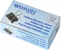 WESTCOTT 12 „Foldback“ segtukai, 19 mm, juodi/sidabriniai, 12 vienetų