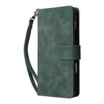 Aukščiausios kokybės odinis piniginės dėklas, skirtas iPhone 16 15 14 13 12 11 17 Pro Max Plus 17Air 16e, su užtrauktuku, kortelių lizdais, magnetiniu atverčiamu dangteliu For iPhone 15 Pro žalia