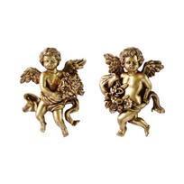 2Pc Vintage Winged Angel Wall Art Resins Figurine Home Decors Hanging Sculpture white