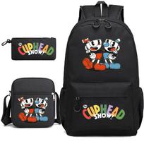 Cuphead Cuphead Mokinys Mokyklinė Kuprinė Trys Dalys Vaikų Pečių Pietų Pieštukinė Animacinis Three-piece set black