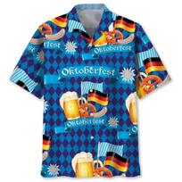 Vintažiniai Oktoberfest tematikos marškiniai su spauda Laisvalaikio viršutinė dalis su atlapais, trumpomis rankovėmis Madingas drabužis kasdieniams susibūrimams ir vakarėliams XL blue