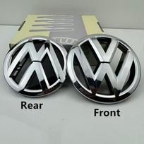 2 vnt. Volkswagen priekinių grotelių ženklelis, galinės bagažinės dangčio emblema, logotipas, dekoratyvinis, skirtas VW Polo 2009-2018, Automobilio atsarginės dalys bvze90 Polo 2011-2013 white