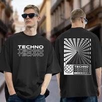 Minimalist Comfortable TECHNO Rave Print Unisex Oneck Short Sleeve Casual Streetwear Tee L gray