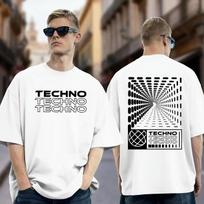 Minimalist Comfortable TECHNO Rave Print Unisex Oneck Short Sleeve Casual Streetwear Tee XL gray