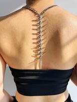 Avant Garde Gold Spine Back Chain Necklace for Women Statement Fishbone Body Jewelry for Backless Dress beige