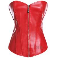 Women Zipper Pu Leather Waist Trainer Corset Tummy Control Body Shaper XL raudona