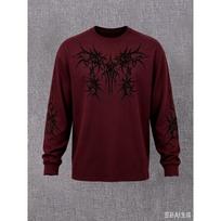 Men’s Long Sleeve Gothic Spike Print T-Shirt Regular Fit Casual Crew Neck Shirt Autumn Daily Fashion Versatile Top S black