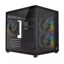 Rampage LUMID ARGB kompiuterio korpusas M-ATX su 3x ARGB ventiliatoriais, juodas