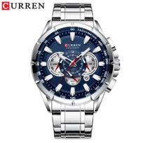 CURREN 8363 Laikrodis Quartz Man rankinis laikrodis su nerūdijančio plieno dirželiu, trimis ciferblatu, kalendoriaus indikatoriumi, atsparus vandeniui mėlyna/sidabras