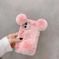 Mielas pliušinis dėklas, skirtas iPhone 14 13 12 11 Pro XR XS Max 6s 7 8 Plus/Redmi 9 9a 9T Note 10 8A 8T 8pro/Samsung/huawei minkštas žieminis šiltas kailio dangtelis iphone 14pro rožinė
