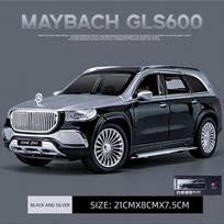 1/24 mastelio Maybach GLS-Class GLS600 Diecast automobilio modelio žaislas, ištraukiama žaislinė transporto priemonė su garsu ir šviesa vaikams, mažiems berniukams, mergaitėms, dovanų kolekcija 1/24-21x8x7.5cm sidabras/juoda