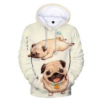 3D Mopso gobtuvai Vyriški Moteriški megztiniai Harajuku Hoodie Megztinis Karštas Rudens 3D Mopso gobtuvas Laisvalaikio berniukų Mergaičių gatvės apranga XL beige