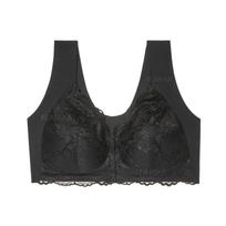 Flarixa Didelio dydžio Push Up liemenėlė Seksuali nėriniuota liemenėlė moterims be laidų su sagtimi priekinėje liemenėlėje su didele krūtine apatinis trikotažas, nematoma nugara M juoda