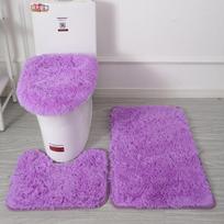 3vnt./komplektas Fluffy Hairs Tualeto dangtis Užvalkalai Vienspalviai Dušo Kilimų Komplektai Dušo kambarys violetinė