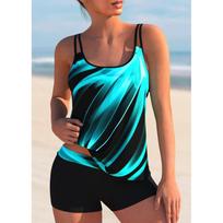 Laisvas Tankini maudymosi kostiumas Tankini Seksualus Bikini Maudymosi kostiumas Vasaros Aukštas liemuo Monokini Moterims Naujas dizainas Spausdinimas Maudymosi apranga XS-8XL XXL šviesiai mėlyna spalva