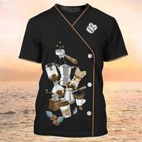 Baristos Marškinėliai Vyriški T-shirt'ai Kavos Mados Uniforma Trumpomis Rankovėmis Vyriški Drabužiai Vasaros Laisvalaikio Per dydį Apvalia Kaklo Iškirpte T-shirt'as Drabužiai XS beige