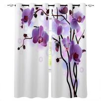 Violetinės Phalaenopsis orchidėjos rašto užuolaida Drugelio užuolaida Miegamojo Svetainės Virtuvės Žaliuzės Langas Trumpa užuolaida cortina 2 vnt. (50Wx50H)x2(CM)&Grommet Top gray