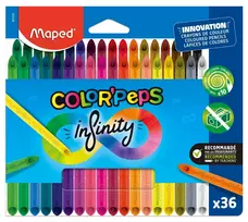 Maped COLOR'PEPS INFINITY trikampės spalvotos pieštukai, 36 skirtingų spalvų, be medienos 100% pigmento šerdis, tarnauja 10x ilgiau, ergonominis dėklas 861623