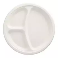 PAPSTAR pure cukranendrių lėkštė, apvali, 260 mm, 3 skyrių, kompostuojama, tinkama mikrobangų krosnelei, 1 vnt. 89739