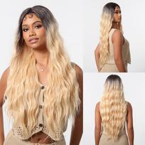 ALAN EATON Synthetic Wine Red Lace Front Wigs Long Water Wave  Wig for Women Hair Party Daily High Quality High Density beige