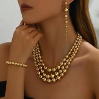 Spice Girl Style Ladies Necklace Earrings Jewelry Set Beaded Multilayer Clavicle Chain Versatile Jewelry black