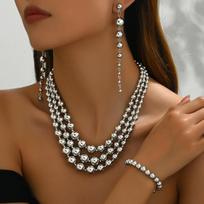 Spice Girl Style Ladies Necklace Earrings Jewelry Set Beaded Multilayer Clavicle Chain Versatile Jewelry black