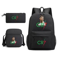 CR7 Kuprinė 3 vnt. Kelioninė rankinė Drobės kuprinė Mokyklinė kuprinė berniukams mergaitėms Drobės paaugliams Nešiojamojo kompiuterio Užtrauktukas Mokiniai Mochilas 15.6 inch juoda