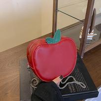 Girl Crossbody Bag Cute Apple PU Personality Women Shoulder Bag Simple Small Satchel Cartoon Shaped Coin Purse CLE 18x7x16cm raudona