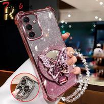 Drugelio veidrodžio kristalinis apyrankės dėklas, skirtas Samsung Galaxy A17 A07 A16 A26 A36 A56 A15 A25 A35 A55 A14 A24 A34 A54 4G 5G Dangtelis Galaxy A17 5G rožinė