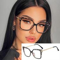 Stilingi Optikos Miopijos Akiniai Moterims Leopardiniai Ypač Dideli Kvadratiniai Rėmeliai Metaliniai Apsaugantys Nuo Mėlynos Šviesos 0~-6 myopia-4 brown