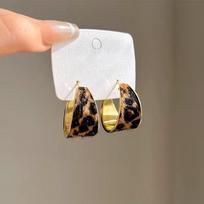 Retro Hong Kong Style Leopard Print Velvet Circle Earrings Women'S High-End Temperament Earrings Earrings Personalized Spice Girl Plain Ring Earrings