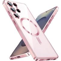 Stipri magnetinė Magsafe dėklas Samsung Galaxy S25 Edge S24 S23 S21 FE S22 Ultra Plus prabangus dengtas silikoninis minkštas skaidrus dangtelis Galaxy S23+