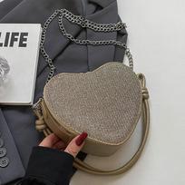Shiny Girl Heart-shaped Bag for Women New High-end Fashion Style Love Bag High-end Fashion Chain Shoulder Crossbody Bag gray