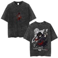 Hunter x Hunter Fantomų Truopė  Vorų Simbolis ir Tamsaus Metalo Stilius  Vintažiniai Išskalbti Oversized Gatvės Stiliaus Marškinėliai XXXL gray
