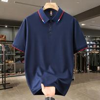 Vyriški didelio dydžio polo marškinėliai, trumparankoviai, su kontrastingais apvadais, laisvalaikio, verslo T-shirt (5XL-13XL) 9XL(130kg-140kg) mėlyna
