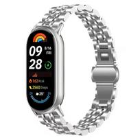 Nerūdijančio plieno dirželis Xiaomi Mi Band 10/9/8, metalinis, originalus, keičiamas riešo dirželis, Correa for Xiami Mi Band 10 9 8 Priedai Xiaomi Band 8 sidabras