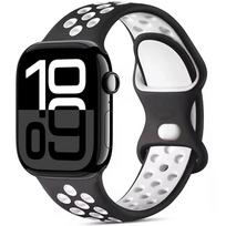Silicone Strap for Apple Watch Ultra 3 2 49mm 11 10 42/46mm Breathable Band iWatch Series 9 8 7 6 5 SE 45mm 41mm 44mm 40mm Belt Ultra 3-2-1 49mm juoda balta spalva
