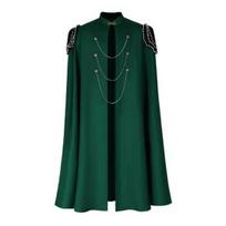Unisex vintažinis su gobtuvu ir karoliukais apsiaustas su paminkštintais pečiais Cosplay ir pasirodymams One Size black