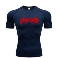 Summer Compression Sweatshirt Short Sleeve Men's Fitness T-Shirt Running Quick-Dry Top Gym Workout Bodybuilding T-Shirt 8XL blue