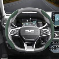 Tinka Dacia neslystanti sagtelė segmentuotas zomšinis vairo užvalkalas tokiems modeliams kaip Sandero Stepway, black