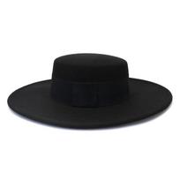 Prancūziškas moteriškas skrybėlis Didelė plati briauna 10CM Fedora skrybėlis Žieminis vilnos Derby Vestuvės Džiazo skrybėlės Plokščias viršus Veltinio skrybėlis 56-58CM black