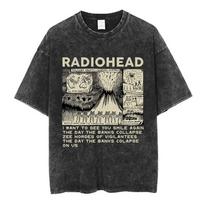 Britų Roko Grupė Radiohead Klasikinis Plakatas Grafinis Spaudinys Marškinėliai Vyrams Moterims Streetwear Hip Hop Vintage Išplauta Medvilnė Laisvas Per didelis Viršus Vasara Naujas T-shirt L geltona