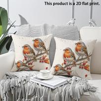 2pcs Autumn Robin Bird Throw Pillow Covers Rustic Farmhouse Decor Cushion Cases for Sofa Couch 50x50cm gray