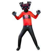 Skibidi Toilet Tv Man Cosplay Costume Halloween Role Playing Events Party Game Audio,Kid 130 red
