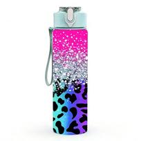 1 vnt. Rožinė Juoda Leopardinė Blizganti Spiralinė 750 ml Spalvota Plastikinė Vandens Buteliukas Nesandarus Dangtelis su Atlenkiamu Šiaudeliu Sportui Biurui Namams Pack of 1 tamsiai mėlyna spalva