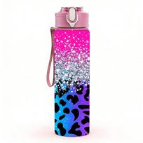 1 vnt. Rožinė Juoda Leopardinė Blizganti Spiralinė 750 ml Spalvota Plastikinė Vandens Buteliukas Nesandarus Dangtelis su Atlenkiamu Šiaudeliu Sportui Biurui Namams Pack of 1 rožinė