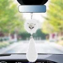 Automobilio pakabukas Madingas Deimantinis Krištalinis Kailinis Kamuoliukas Lapės/Gulbės Elementas Dekoras Automobilio Galinio Vaizdo Veidrodėlis Automobilio Kabantys Papuošalai Aksesuarai balta