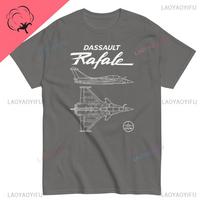Dassault Rafale French Fighter Jet Cotton Tshirt Dualview Fighter Jet Contour Design Air Force Theme Engineering Drawing Style L gray