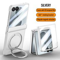 Samsung Galaxy Z Flip 8 360° besisukantis dėklas su magnetiniu objektyvo apsauga, pilna apsauga, grūdinto stiklo plėvelė, atsparus kritimui magnetinis telefono dėklas For Galaxy Z Flip 8 gray